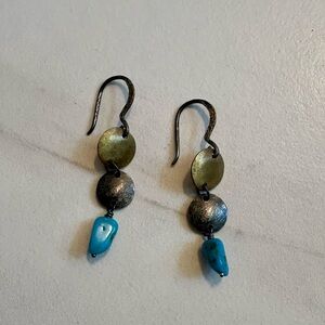 Chic Turquoise and Brass Drop Earrings